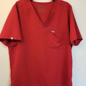 FIGS Catarina One-Pocket Medical Scrub Top for Women, In A Vibrant Red, Size XXL